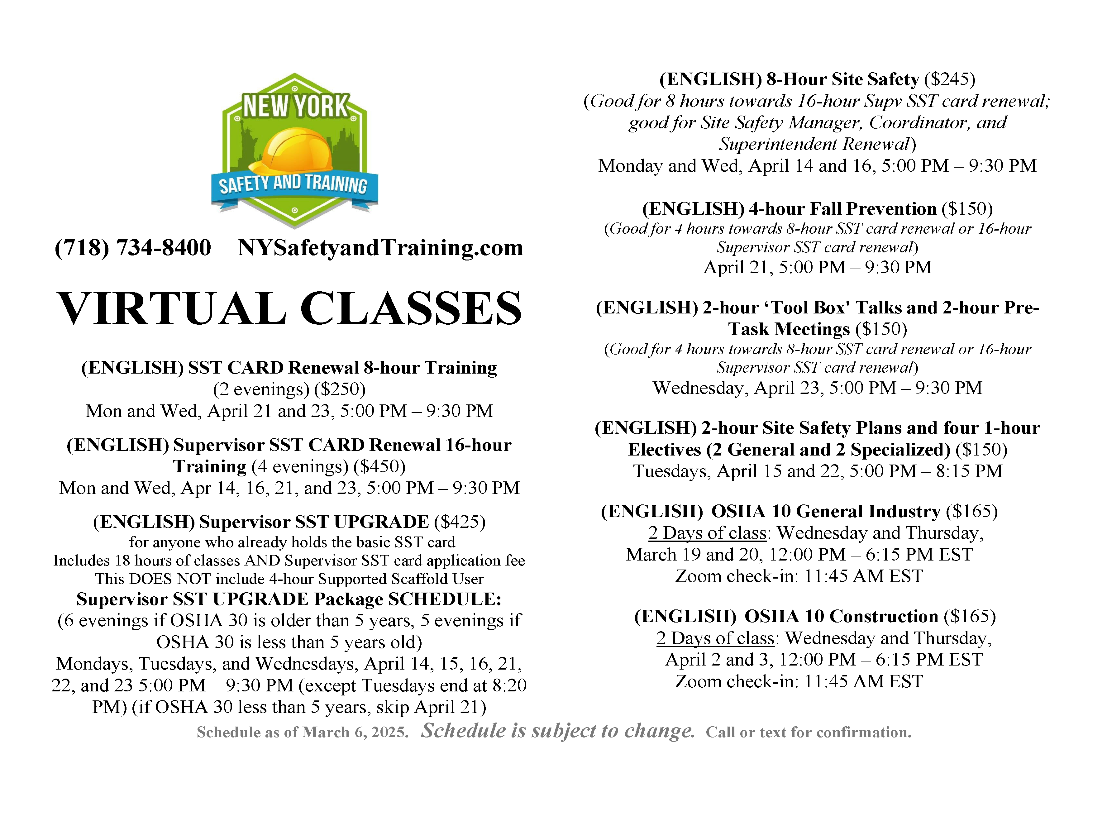 NYST Virtual Classes 250306